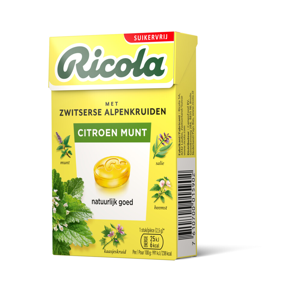 Ricola Keelpastilles Citroen Munt Suikervrij Doosje 50 Gr Plein Nl