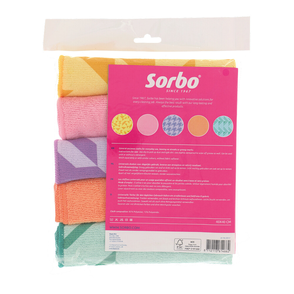 Sorbo Microvezeldoeken Pastel Prints 40 X 40 Cm 5 Stuks Plein Nl