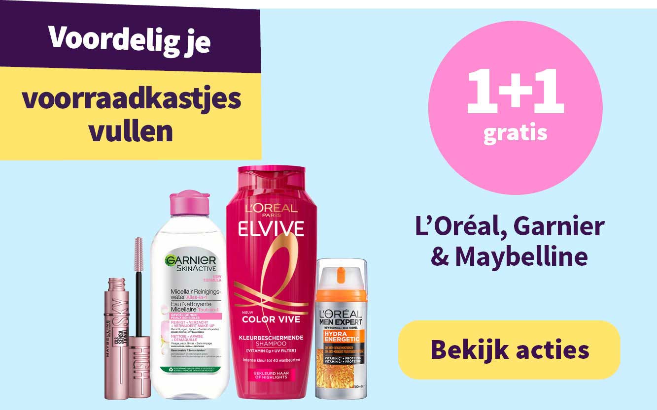 1+1 gratis op L'Oréal, Maybelline en Garnier