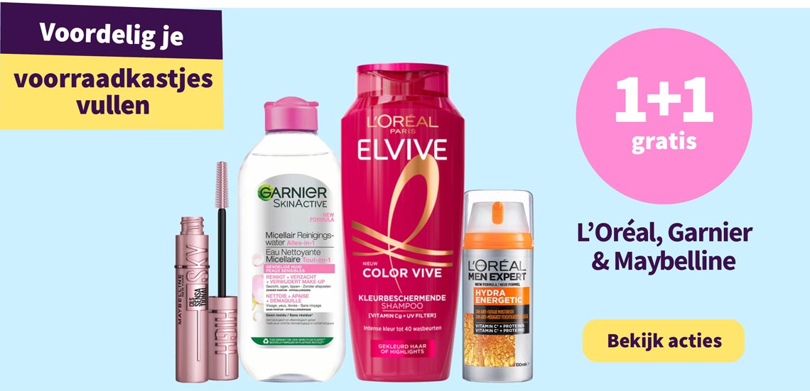 1+1 gratis op L'Oréal, Maybelline en Garnier