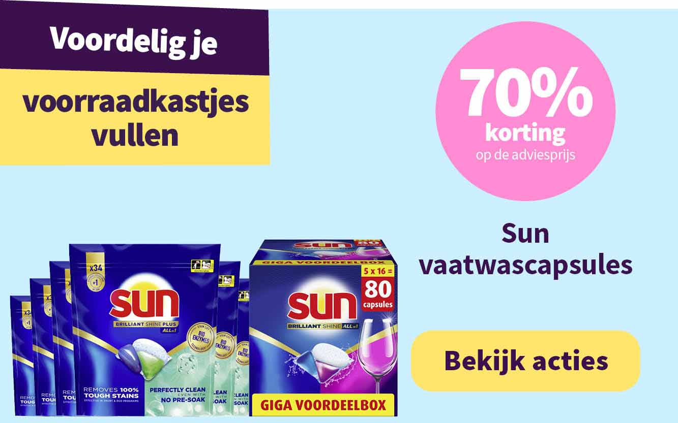 70% korting op Sun vaatwascapsules