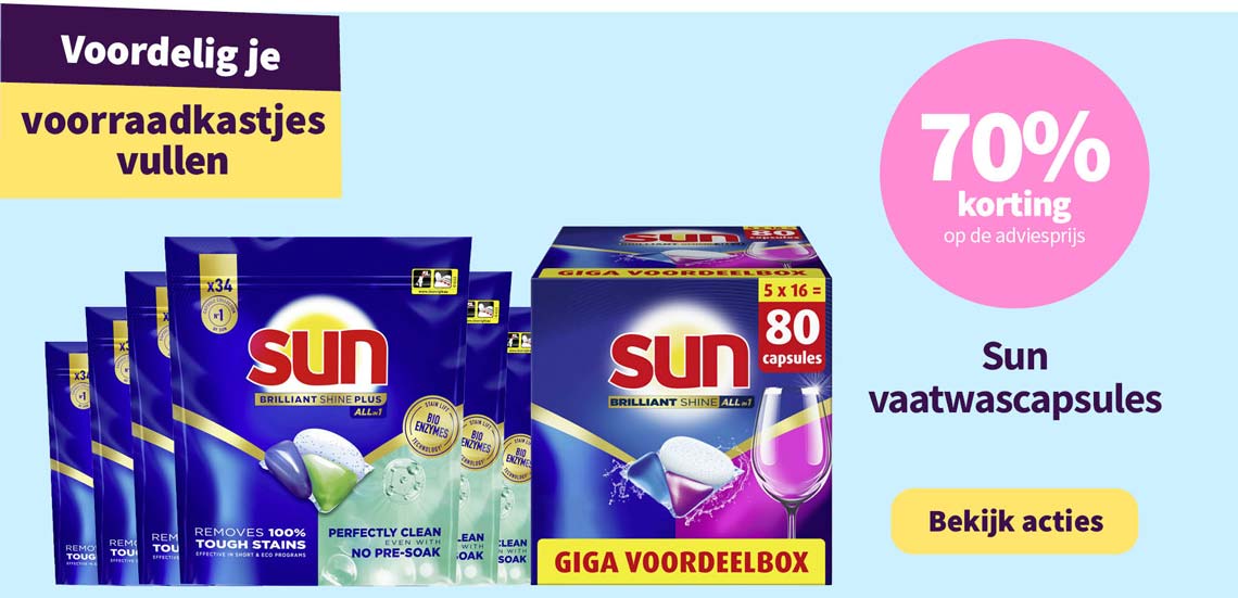 70% korting op Sun vaatwascapsules