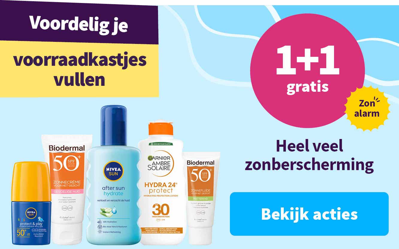 1+1 gratis op heel veel zonbescherming