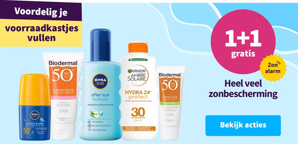 1+1 gratis op heel veel zonbescherming