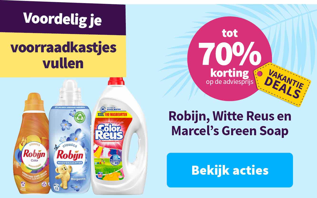 tot 70% korting op wasmiddel