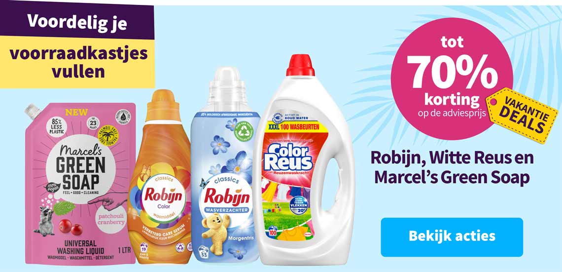 tot 70% korting op wasmiddel