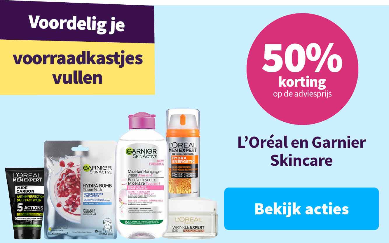 50% korting op L'Oréal en Garnier skincare