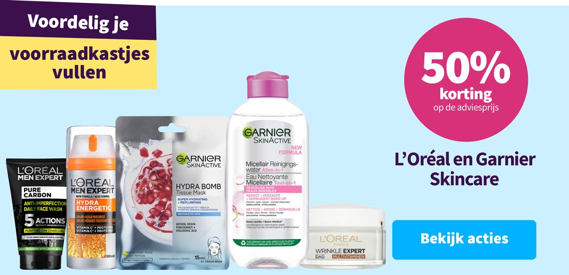 50% korting op L'Oréal en Garnier skincare
