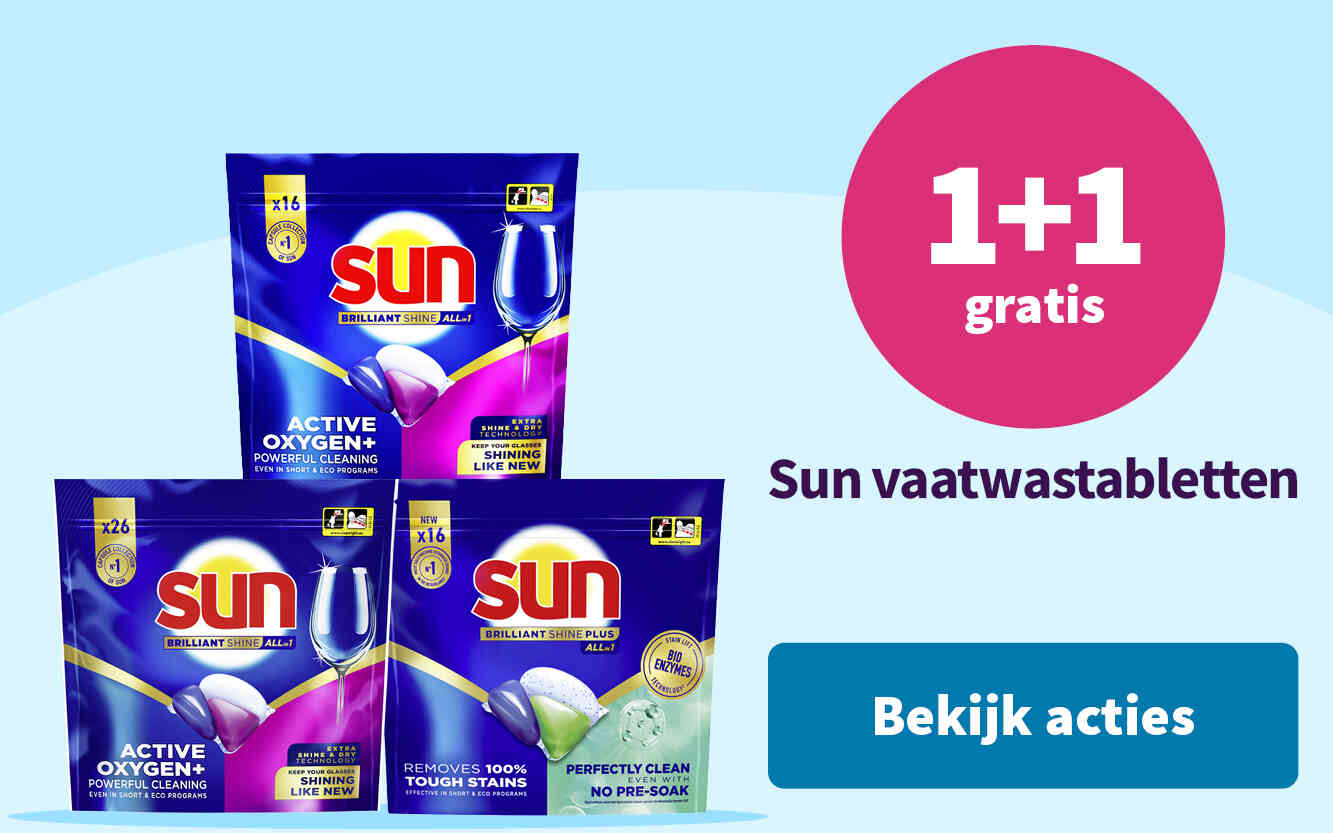 1+1 gratis op Sun vaatwastabletten