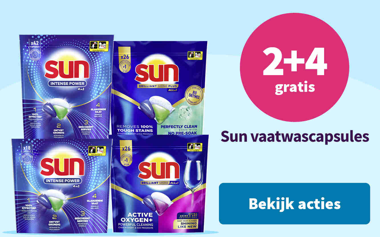 2+4 gratis op Sun vaatwascapsules