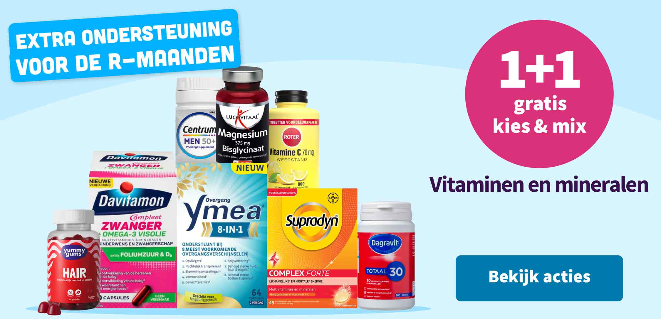 1+1 gratis op vitaminen en mineralen