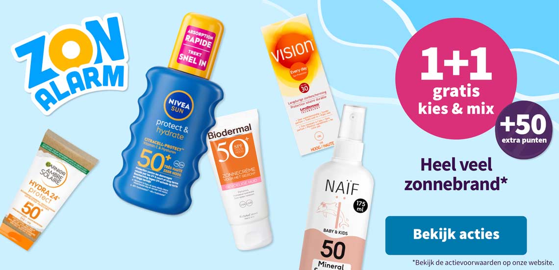 Heel veel zonnebrand 1+1 gratis kies en mix