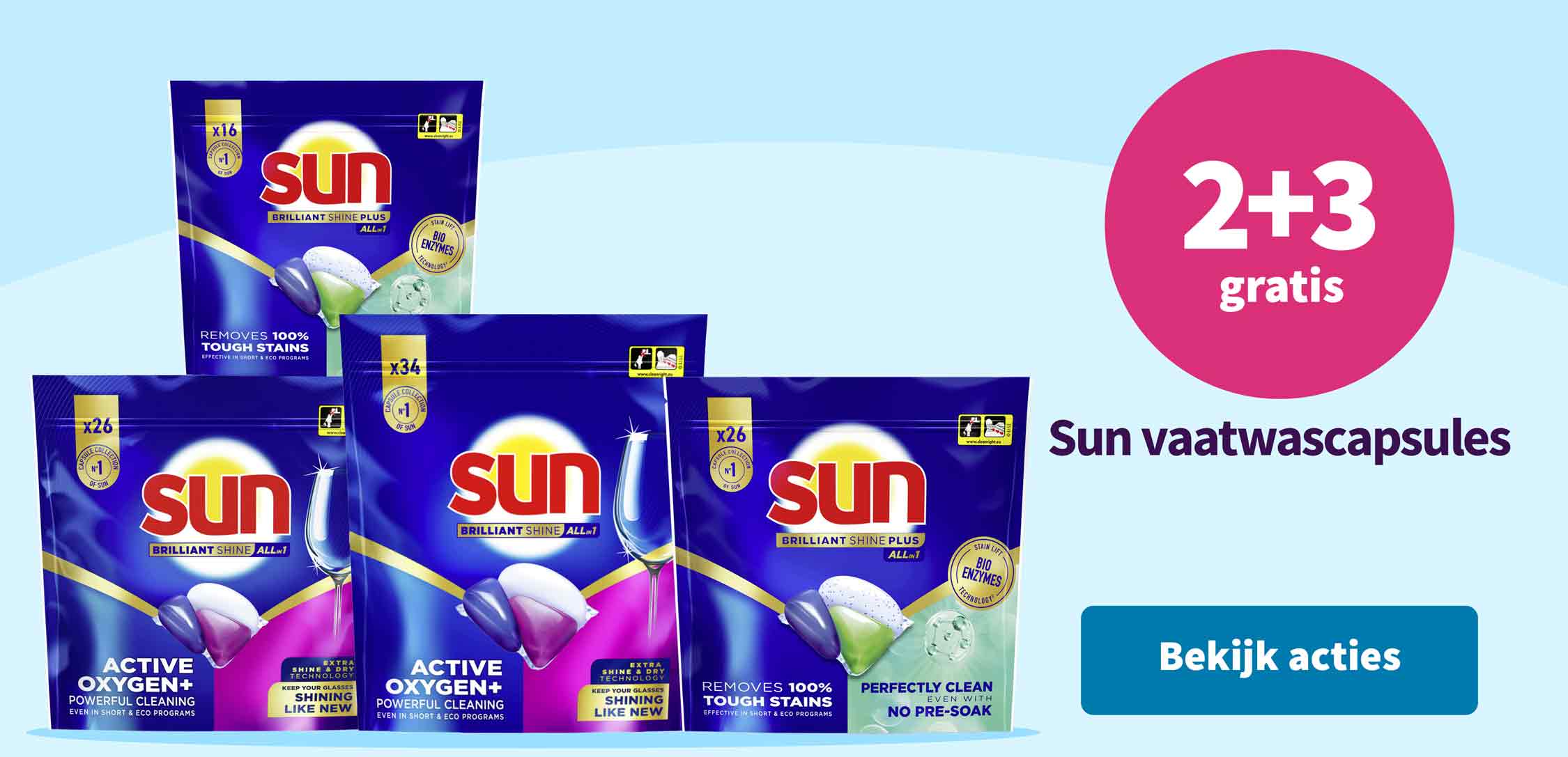 2+3 gratis op Sun vaatwascapsules