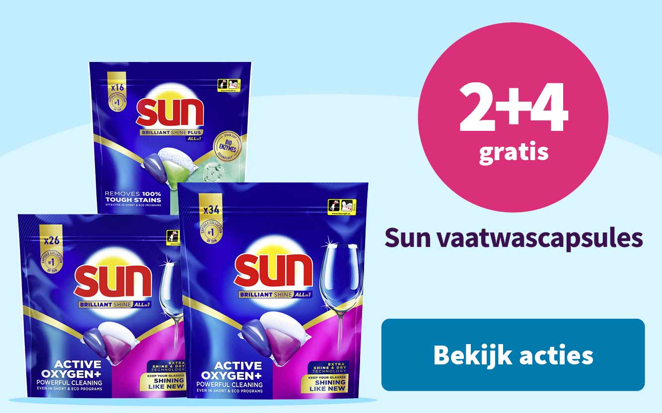 2+4 gratis op Sun vaatwascapsules