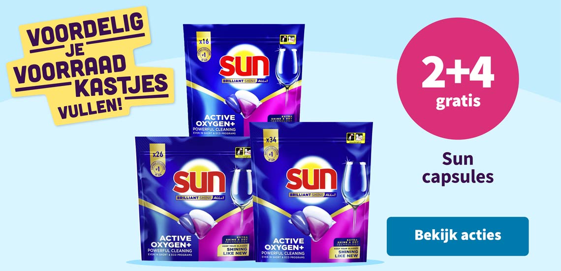 2+4 gratis op Sun vaatwascapsules