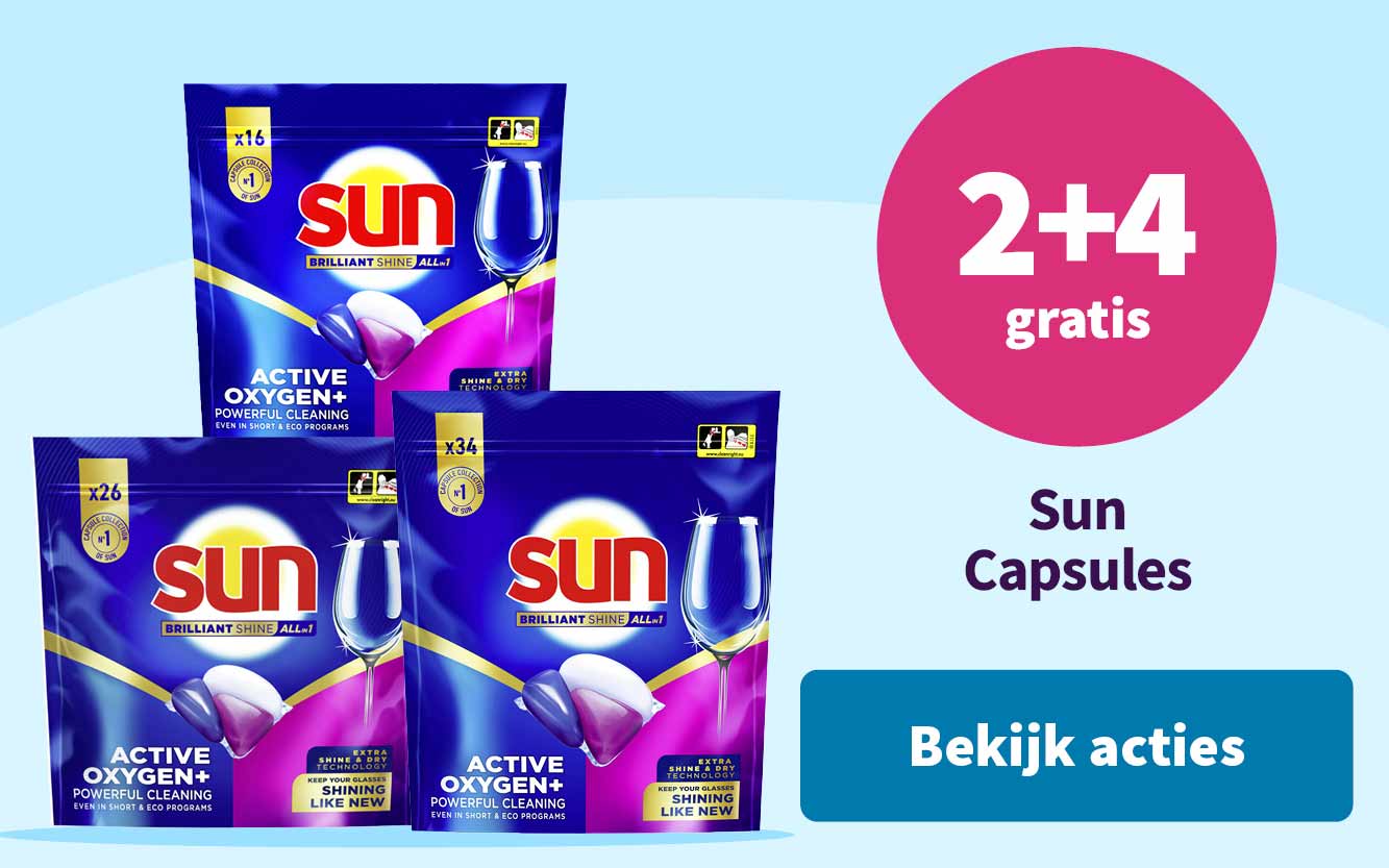 2+4 gratis op Sun vaatwascapsules