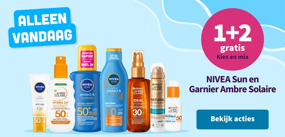 1+2 gratis op NIVEA Sun en Garnier Ambre Solaire