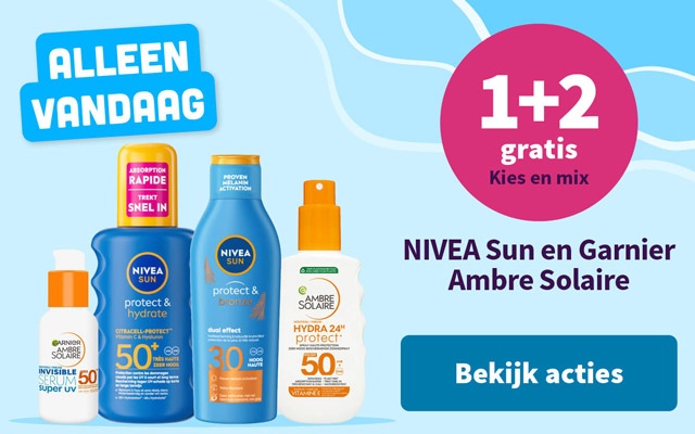 1+2 gratis op NIVEA Sun en Garnier Ambre Solaire