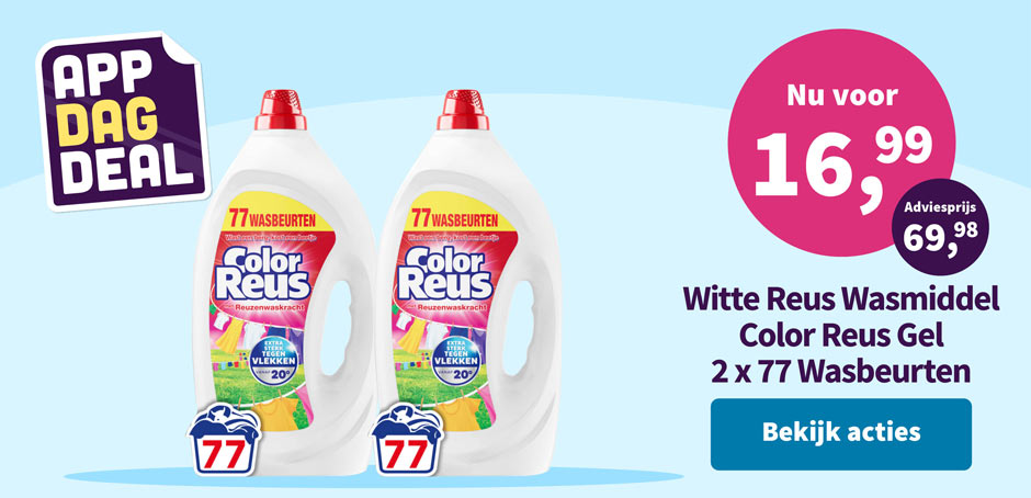 App dagdeal Witte Reus Wasmiddel 2 x 77 wasbeurten Nu voor 16,99