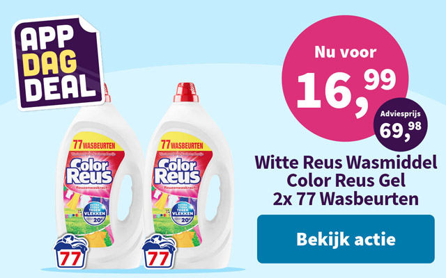 App dagdeal Witte Reus Wasmiddel 2 x 77 wasbeurten Nu voor 16,99