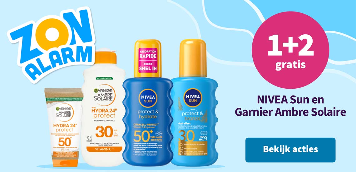 1+2 gratis op NIVEA Sun en Garnier Ambre Solaire