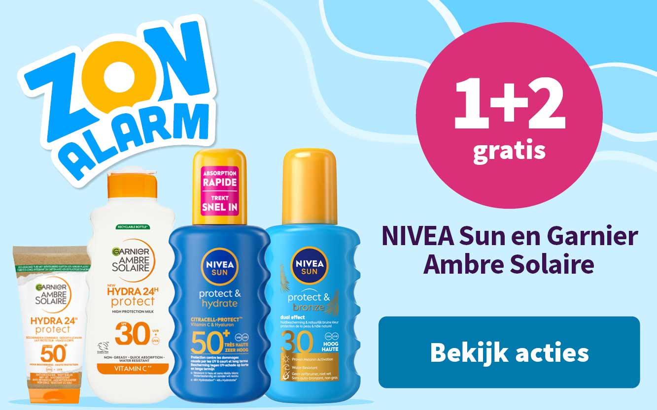 1+2 gratis op NIVEA Sun en Garnier Ambre Solaire
