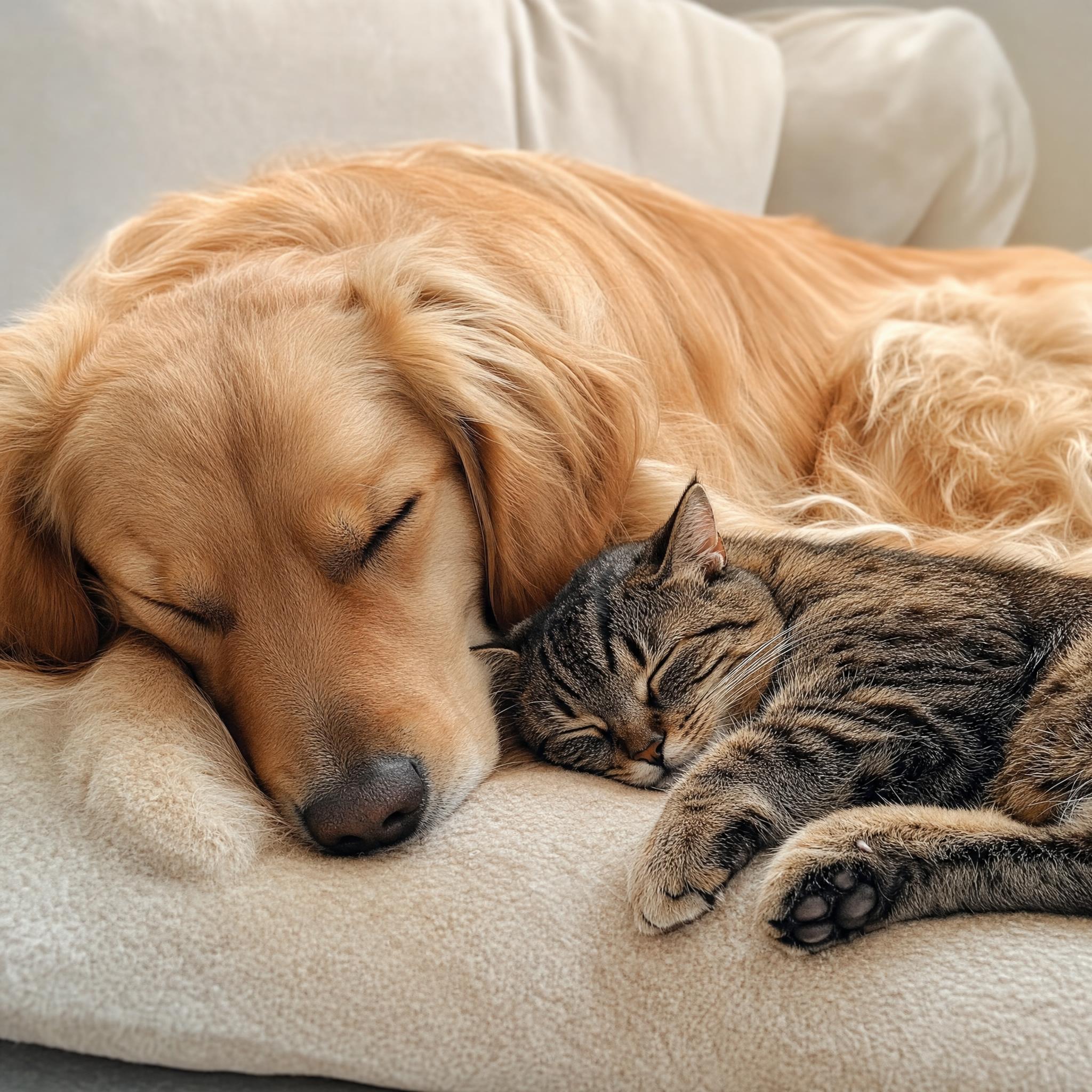 hond en kat slapen samen
