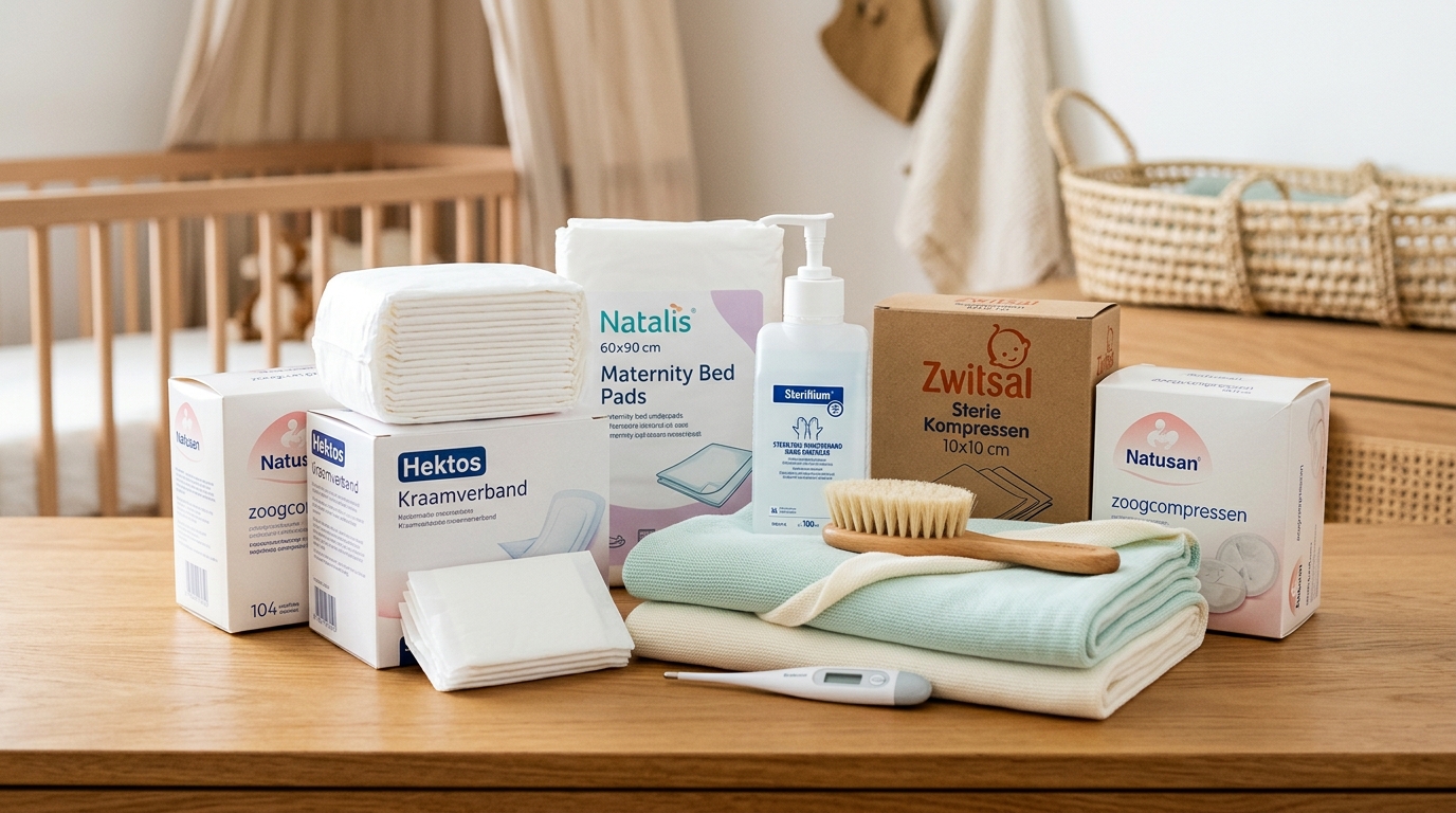 kraampakket essentials in een rustige kraamtijdsetting