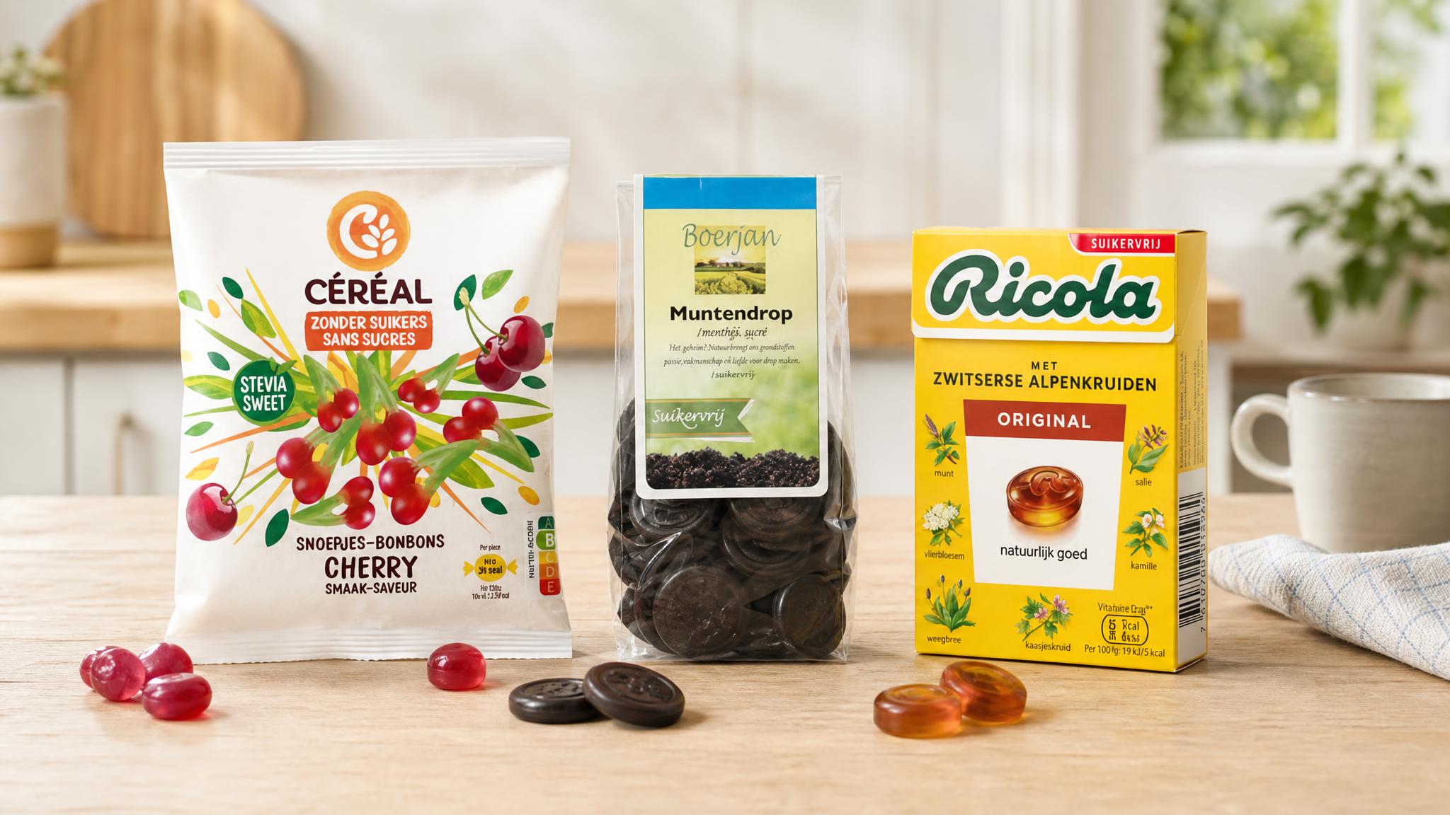 diverse suikervrije snacks in een lichte en realistische snacksetting