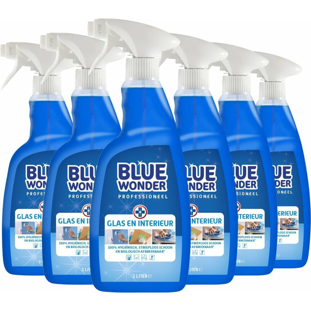 6x Blue Wonder Professionele Glas en Interieur Spray 1 liter