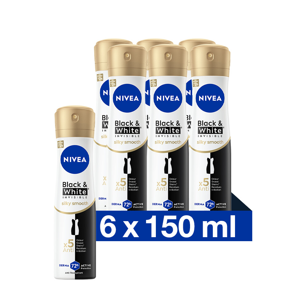 6x Nivea Deodorant Spray Black&White Silky Smooth 150 ml