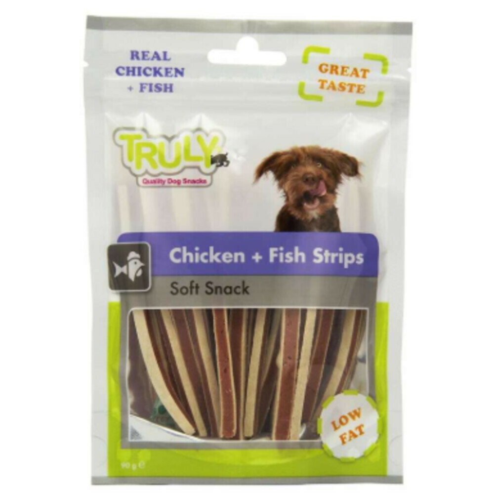 15x Truly Hondensnack Strips Chicken&Fish 90 gr