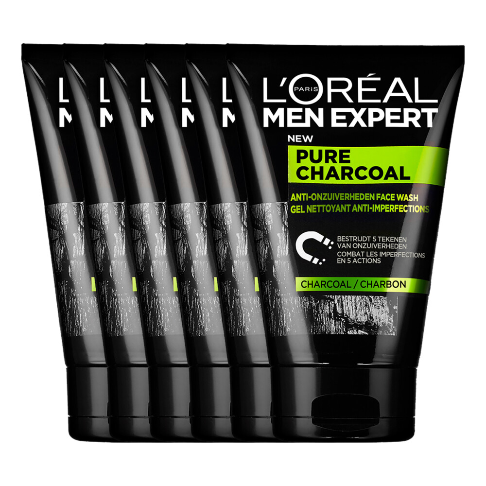 L'Oréal Paris Men Expert Pure Charcoal gezichtsreiniger 6x 100ml multiverpakking