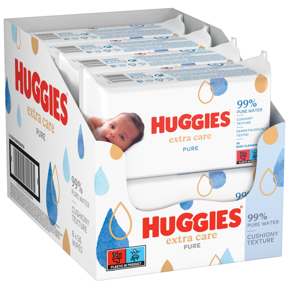 8x Huggies Billendoekjes Pure Extra Care 99% Water 56 doekjes