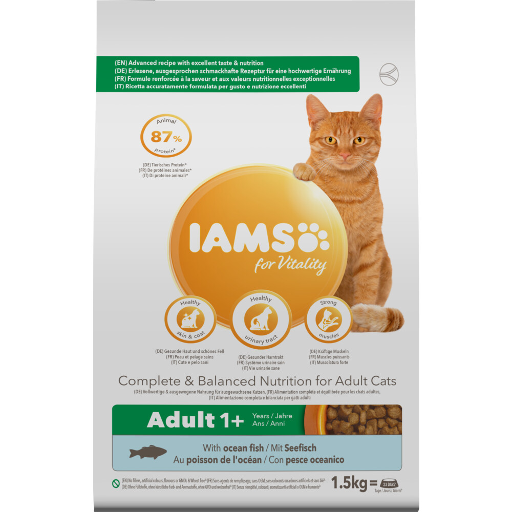 4x Iams Kat Adult Oceaanvis 1,5 kg