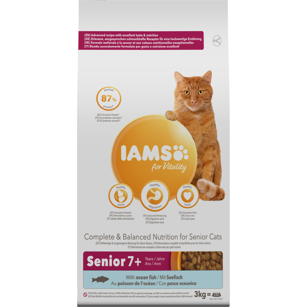 3x Iams Kat Senior Oceaanvis 3 kg