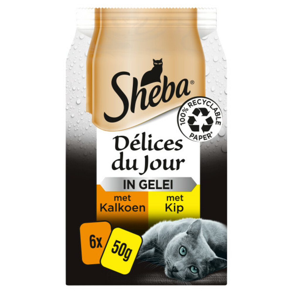 6x Sheba Kattenvoer Delices du Jour Natvoer Kip&Kalkoen in Gelei 6 x 50 gr