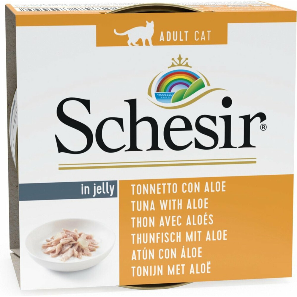 14x Schesir Katten Natvoer Blik Jelly Tonijn en Aloë 85 gr