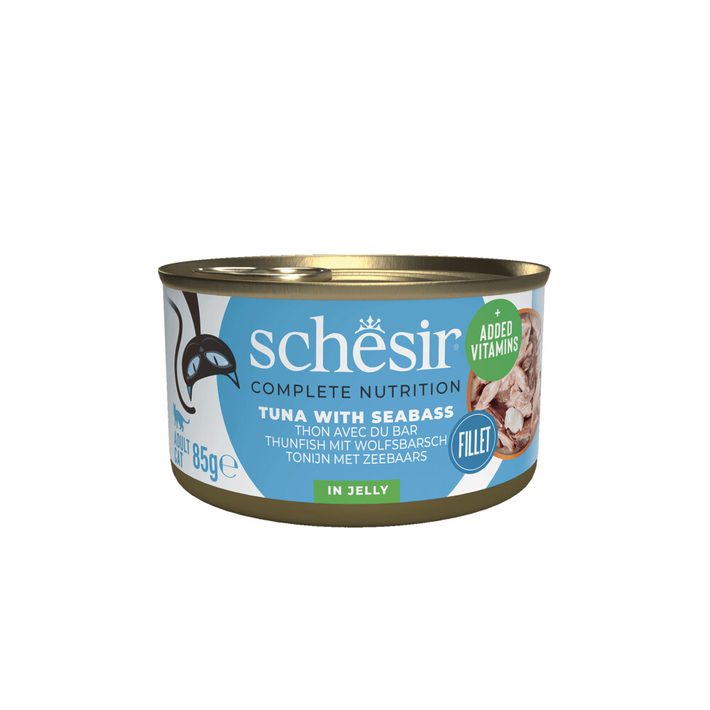 12x Schesir Katten Natvoer Blik Tonijn en Zeebaars 85 gr