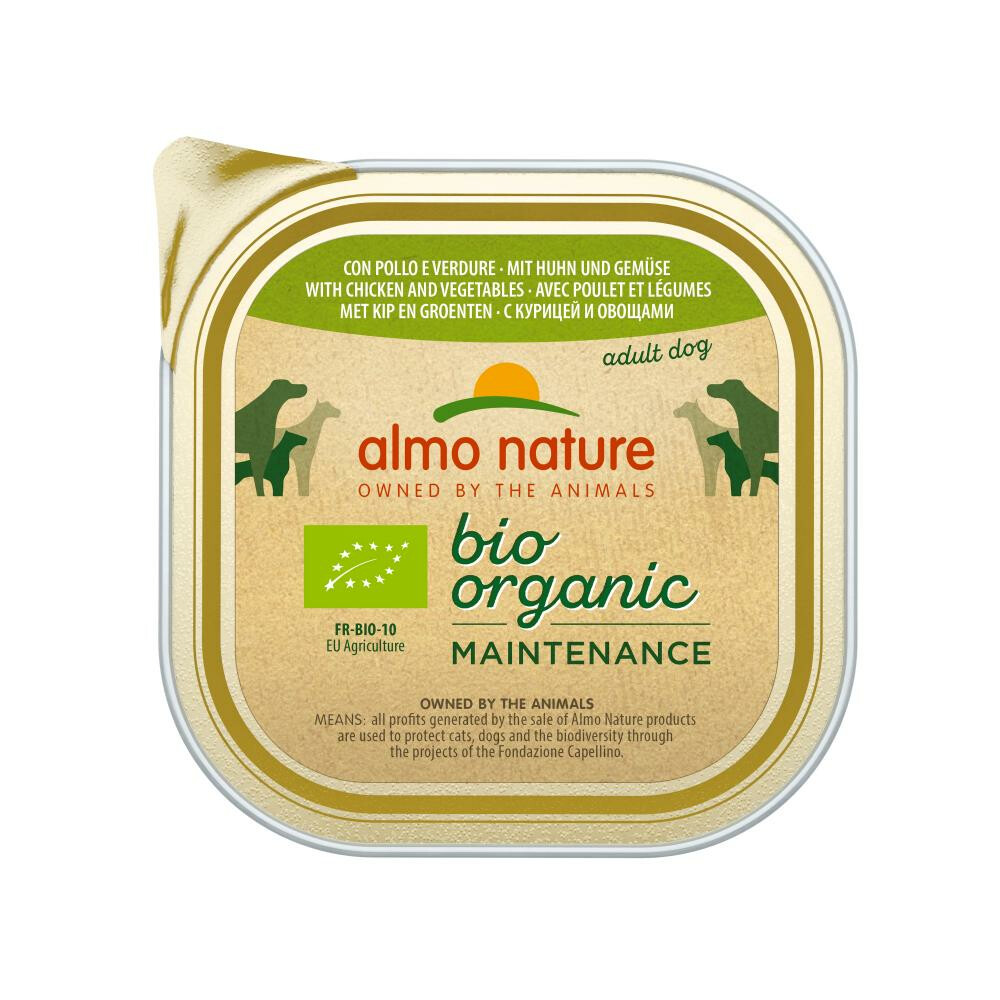 9x Almo Nature Bio Organic Maintenance Hondenvoer Kip en Groenten 300 gr
