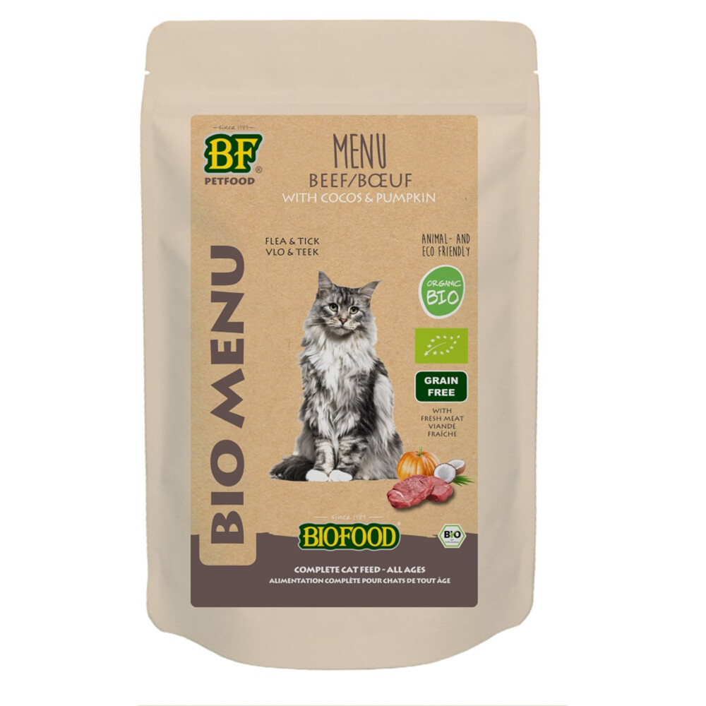 20x BF Petfood Biofood Kat Organic Rund Menu 100 gr