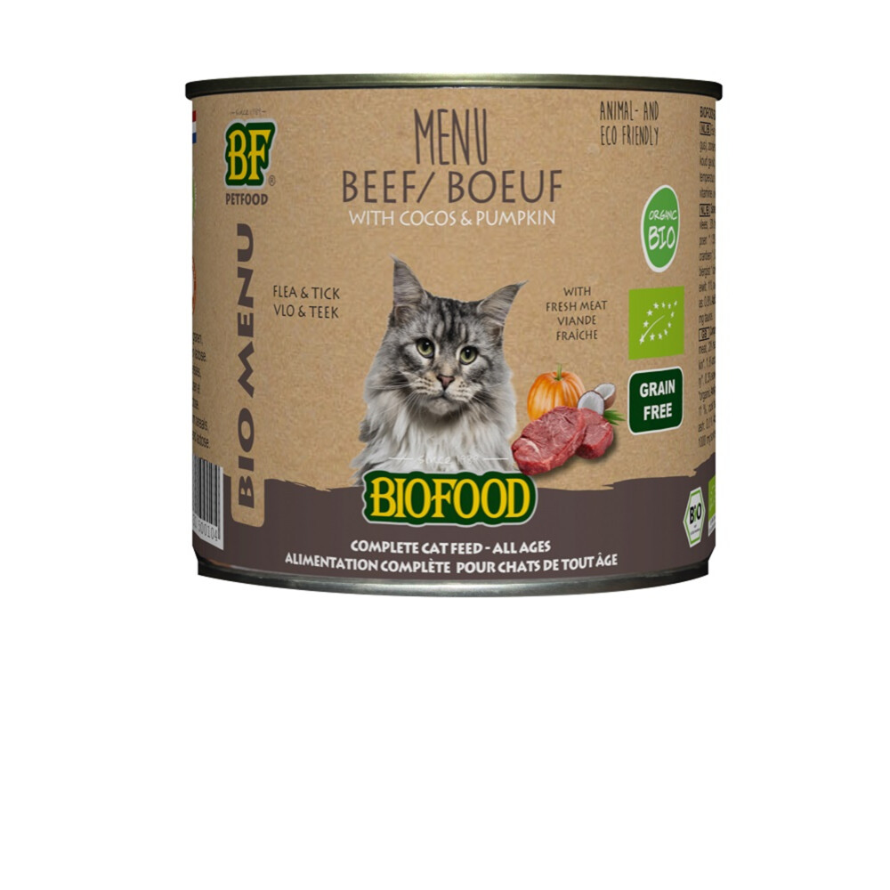 12x BF Petfood Biofood Kat Organic Rund Menu 200 gr