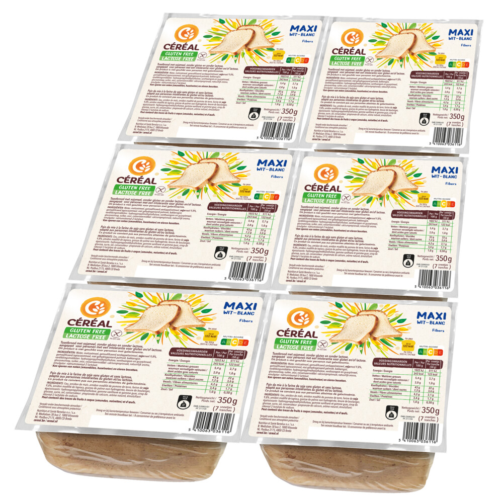 6x Céréal Maxi Brood Wit Glutenvrij En Lactosevrij 350 gr