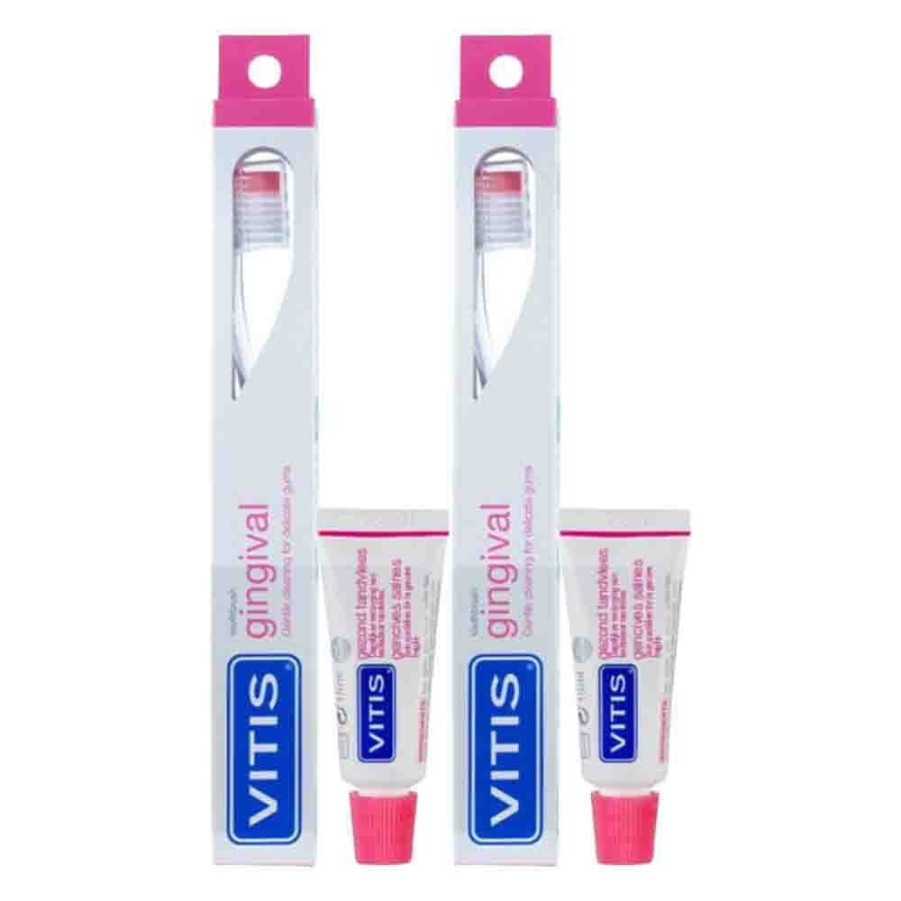 2x Vitis Tandenborstel + Mini Tandpasta Gezond Tandvlees 1 stuk