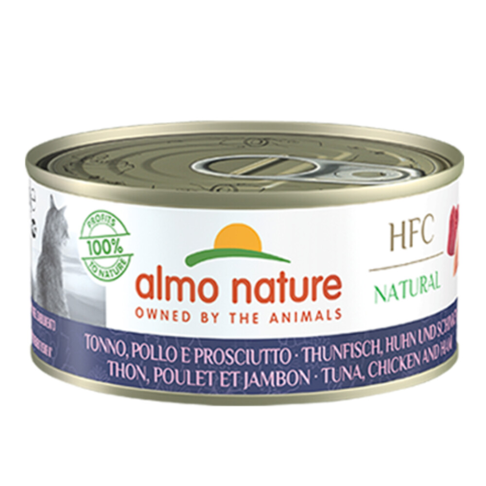 24x Almo Nature HFC Natural Kattenvoer Tonijn, Kip&Ham 150 gr