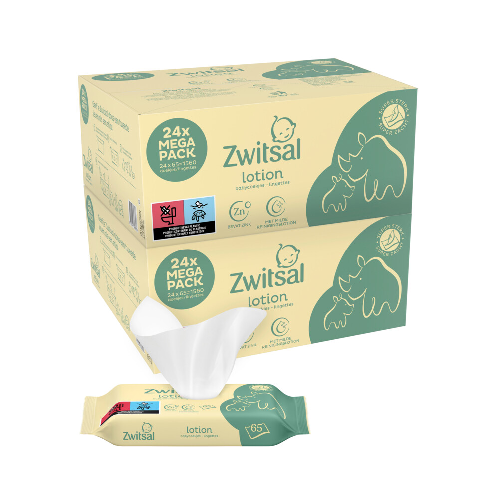 2x Zwitsal Billendoekjes Lotion Voordeelverpakking 24x65= 1560 stuks
