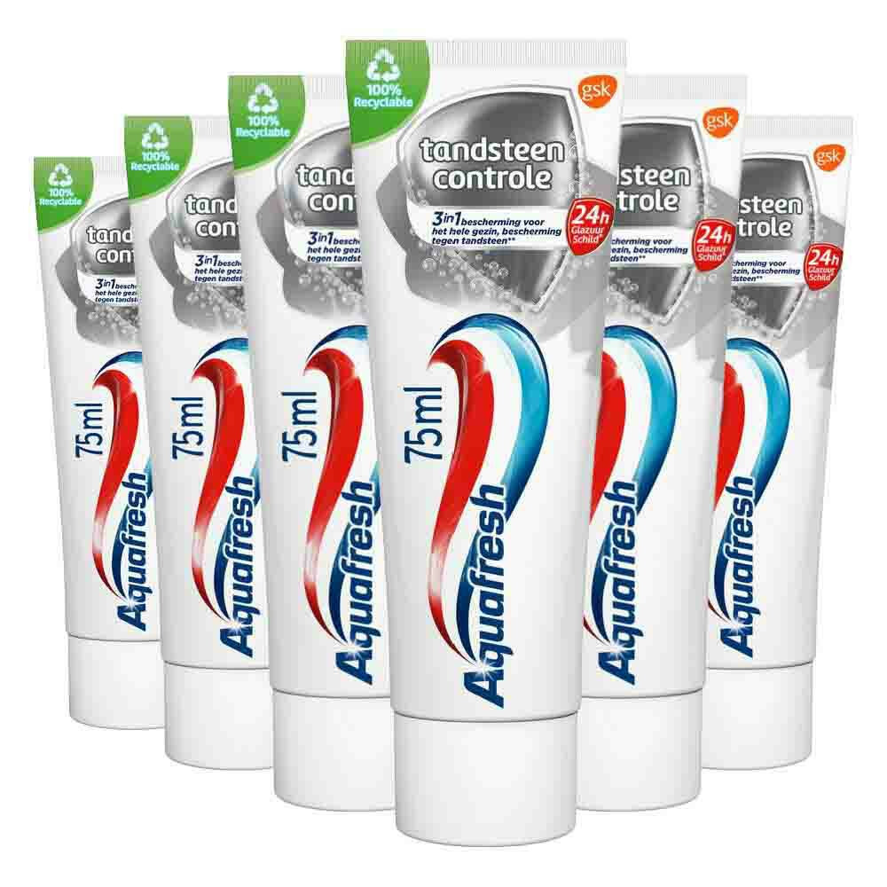 6x Aquafresh Tandpasta Tandsteen Controle 75 ml