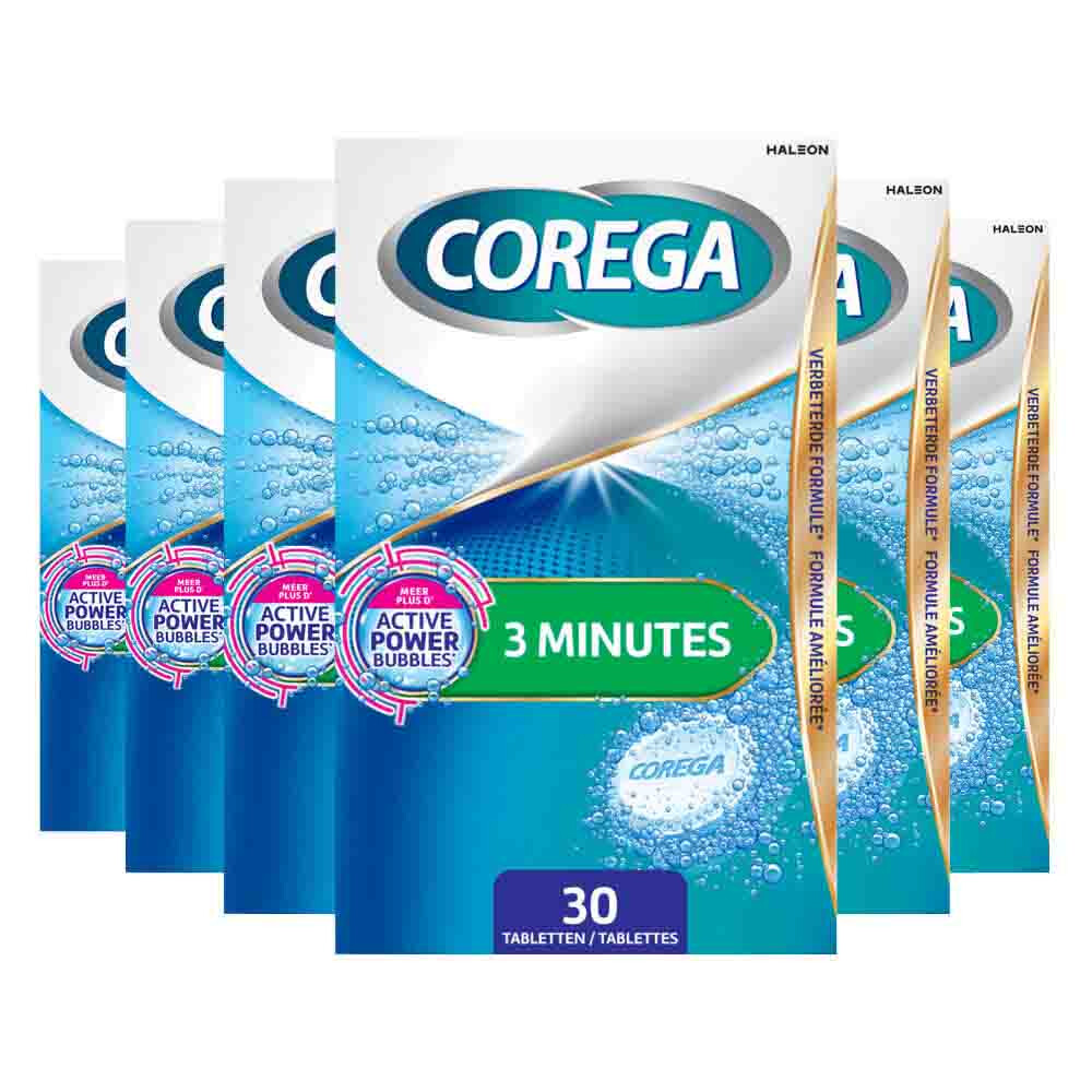 6x Corega Reinigingstabletten 3 Minutes 30 stuks