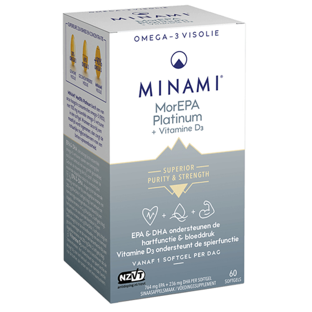 Weiland in de rij gaan staan methaan Minami MorEPA Platinum Omega-3 plus vitamine D 60 capsules | Plein.nl