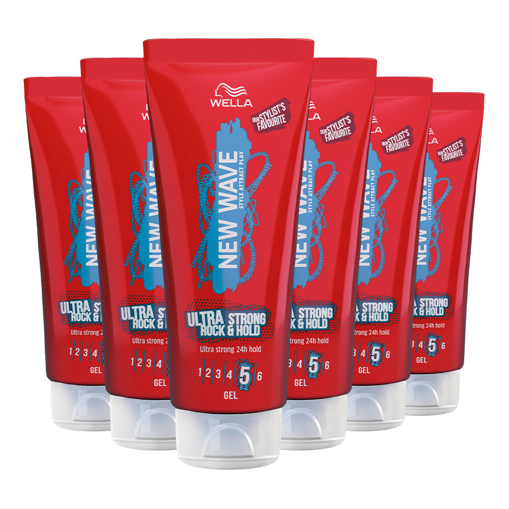 6x Wella New Wave Rock&Hold Ultra Strong Gel 200 Ml